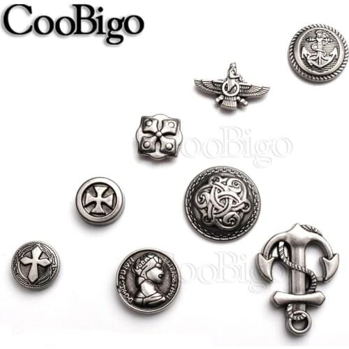 10sets Pewter Punk Studs Rivet Spikes Rock Garment Shoe Bag Pets Collar DIY Leather Craft Parts Shield Chinese knot Cross