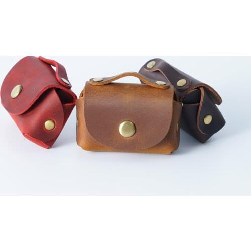 Creative Zero Wallet Cowhide Japanese Change Mini Retro Crazy Horse Skin Mens and Womens Small Wallet Data Cable Storage Bag