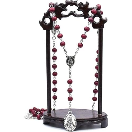 Rosary Necklace Catholic Virgin Mary Pendant Necklaces Bead Long Chain Men Women