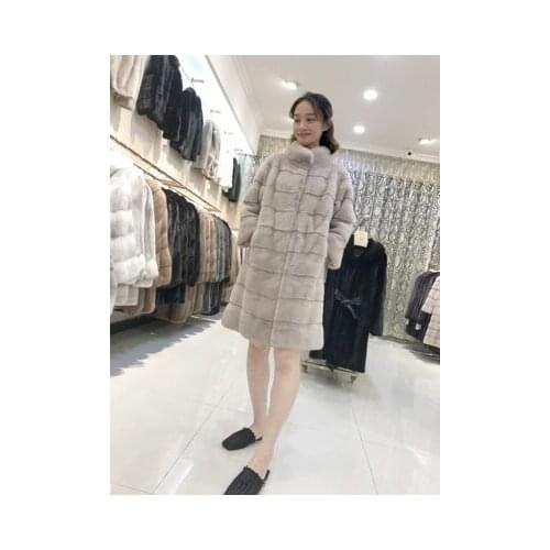 New imported mink horizontal stand collar fur coat whole leather coat female mid-length whole mink winter coat