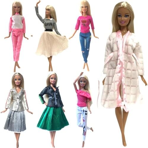 NK 1 Pcs Doll Dress Fashion Outfit Multicolor Shirt Handmade Skirt Daily Casual Wear Clothes for Barbie Accessories Toys JJ