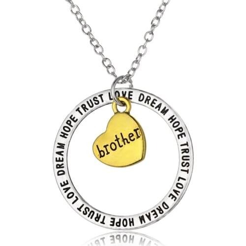 Family Heart Brother Pendant Necklaces Love Dream Hope Trust Charm Chain Jewelry Best Friends BFF Men Party Gifts Collar Choker