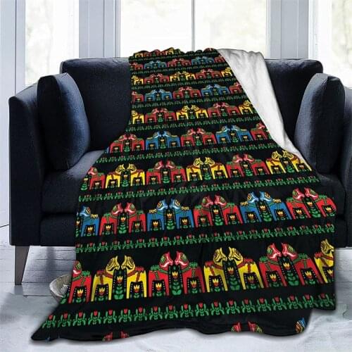 Swedish Dala Horse Folk Navajo Cubre Throw Blanket 3D Print Sherpa Super Comfortable Nordic Manta Sonic
