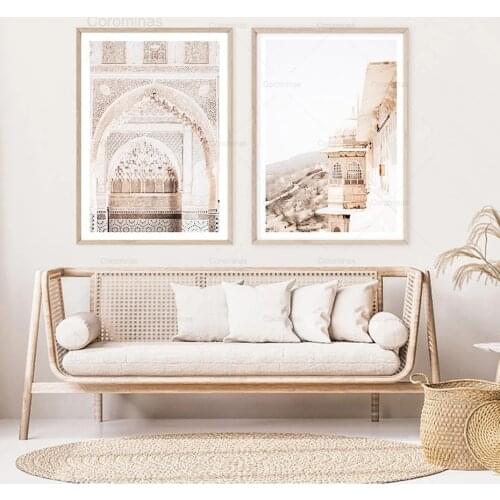 Modern Canvas Paintings Architecture Beige Marrakesh Travel Posters Wall Art Prints Pictures for Living Room Home Decoration