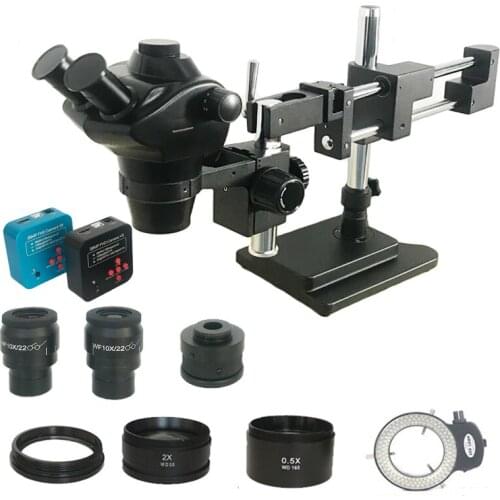 4X-100X Simul-focal Double Boom Stand Stereo Zoom trinocular Microscope 38MP HDMI USB Soldering camera Led cellphone pcb repair