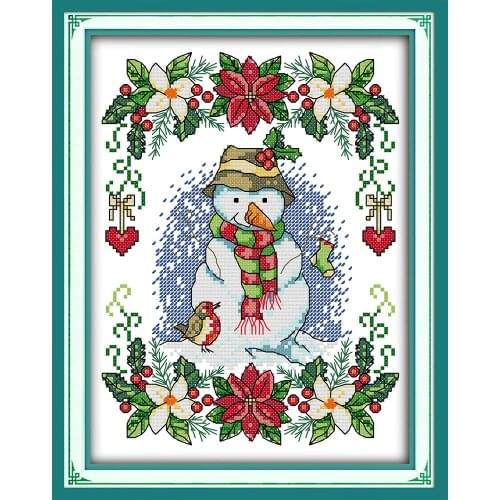 Everlasting Love New Year Snowman Chinese Cross Stitch Kits Ecological Cotton Printed 11CT DIY Christmas Gift Wedding Decoration