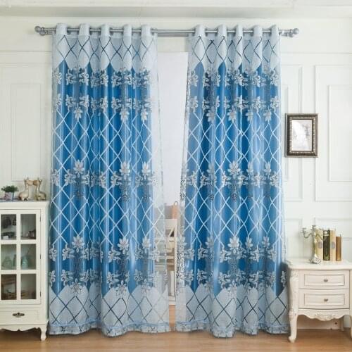 Glass Beads Curtains Luxury Blackout Curtain Embroidered Voile for Living Room Bedroom Blue Superior Quality Jacquard Decoration