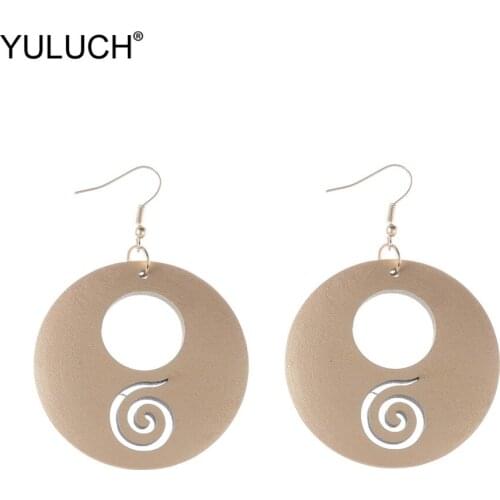 YULUCH Vintage Gold Wooden Cloud Hollow Statement Dangle Earrings 2019 Big Fashion Drop Pendant Earrings For Women Dropshiping