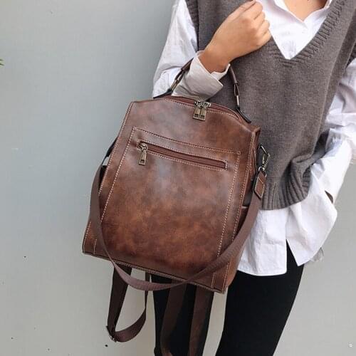 Female PU Leather Shoulder Bag Multifunctional Fashion Ladies Small Backpack Travel Bag Schoolbag Vintage Women Backpack