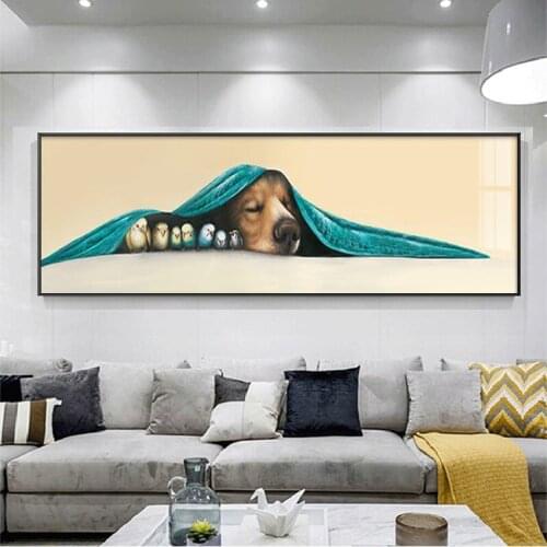 RELIABLI ART Cute Sleeping Dog Animal Painting Posters And Prints Canvas Painting Wall Art For Living Room Decoration No Frame