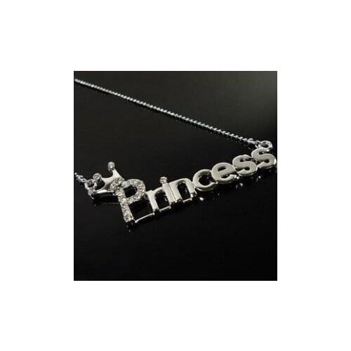 ZRM 20pcs/lot Wholesale Fashion Jewelry Charm Crystal Letters Crown Princess Necklace For Women