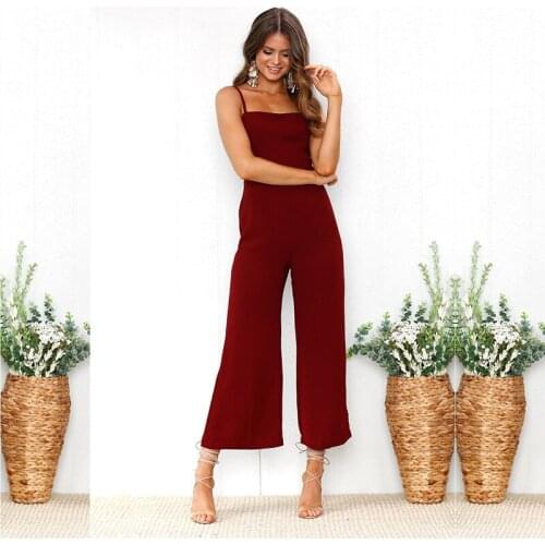 #0104 Jumpsuits For Women Sexy Summer Sleeveless Overalls Sexy Wide Leg Pants Female Slim High Waist Tops Black Red Yellow Green