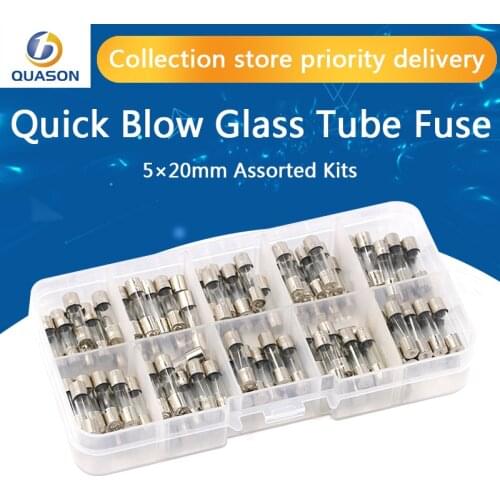 100Pcs Set 5x20mm Quick Blow Glass Tube Fuse Assorted Kits,Fast-blow Glass Fuses