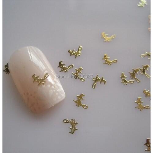MS301-2 100pcs Halloween Series Gold Cute Witch Metal Sticker Nail Art Metal Sticker Nail Art Decoration Non-adhesive Sticker
