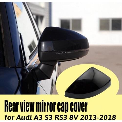 2pcs Bright Black Car Styling Shell Mirror Cover Caps for Audi A3 S3 RS3 8V 2013-2018 Replacement Carbon Fiber Pattern