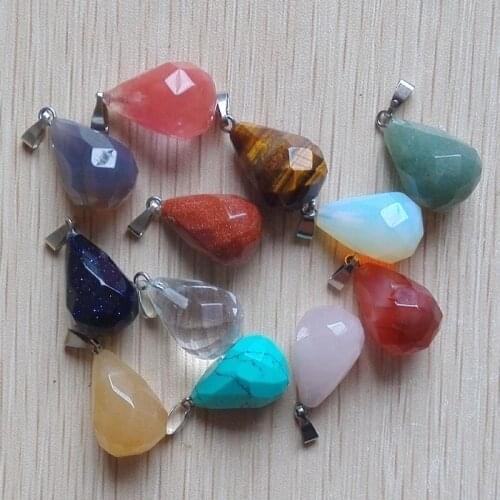 2018 Fahsion assorted Natural Stone Water Drop rhombus Charms pendule Pendants For jewelry making 12pcs/Lot Wholesale Free
