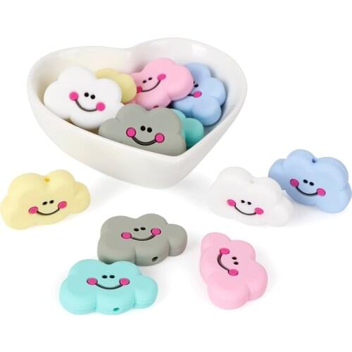 TYRY.HU 6pc Mini Cartoon Cloud Teether Bead Baby Teething Toy Chewable Food Grade Silicone Bead Necklace Accessories