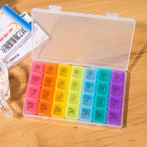 Behogar Weekly Pill Organizer 28-Grid Portable Moisture-Proof Pill Medicine Storage Box Case Container for Office Travel