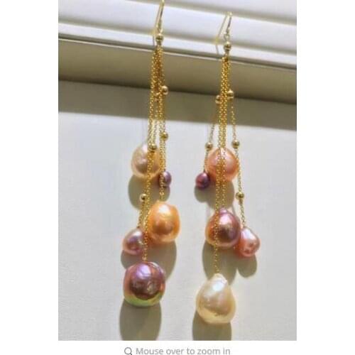 Free shipping>>>>noble jewelry Handmade natural 5-6mm 10-14mm SouthSea baroque pearl earring 9k