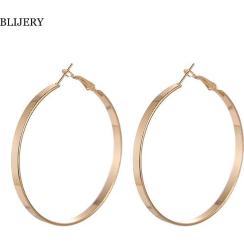 BLIJERY Trendy Punk 75mm Large Hoop Earrings for Women Jewelry Gift Fashion Smooth Circle Earrings Boucles d'oreilles
