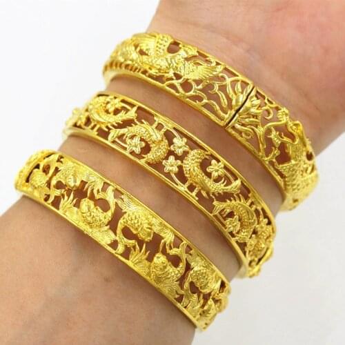 Gold Filled 14mm wode hollow bangles & bracelets For women, pure Gold color Wedding Cuff Bangle,wholesale jewelry WITHOUT BOX