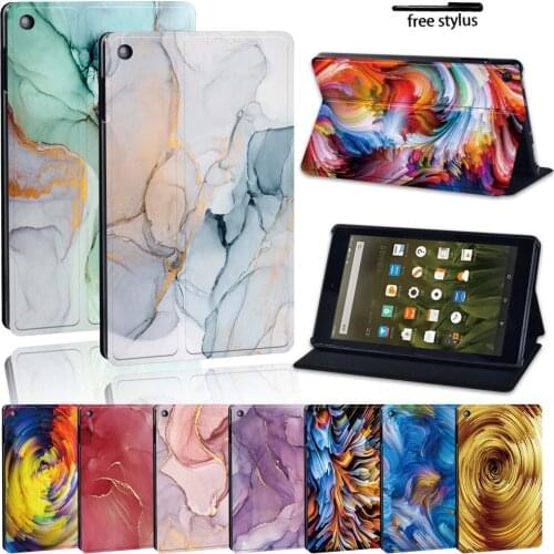 For Amazon Fire 7 5/7/9th Gen/Fire HD 8 6/7/8th Gen/Fire HD10 (5/7/9th) with alexa tablet Watercolor Leather pu Stand Cover Case