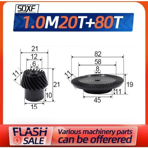 Two pieces, spiral bevel gear 1M20T+80T, precision spiral bevel gear, need to be processed and fixed by yourself