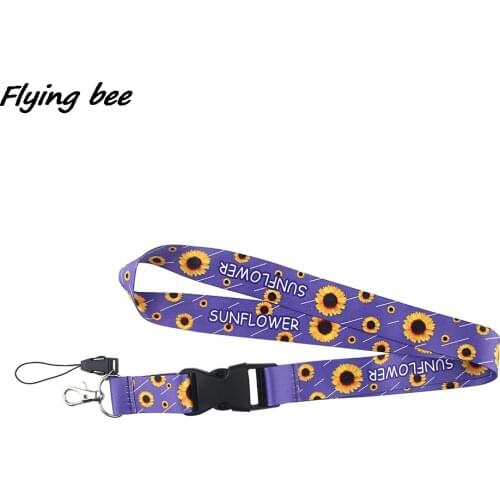 Flyingbee Purple Neck Strap Sunflower Creative Painting Key Chain Buckle Lanyard For Phone Keys ID Card Lanyards X1167
