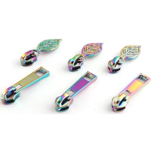 6mm Inner Size Zipper Heads Leaf/Normal Shaped Rainbow Zinc Alloy Zipper Heads Accessories for Bags Clothes Shoes Handbags Purse