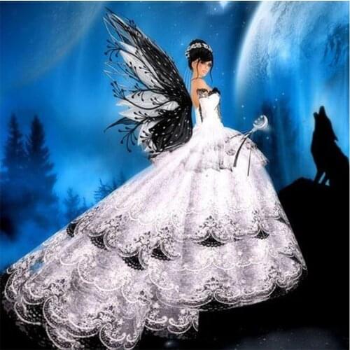 30*30cm DIY Full Round Drill Diamond Painting Buttferfly Wing Girl Resin Rhinestone Mosaic Wall Art Picture Kit Home Decoration