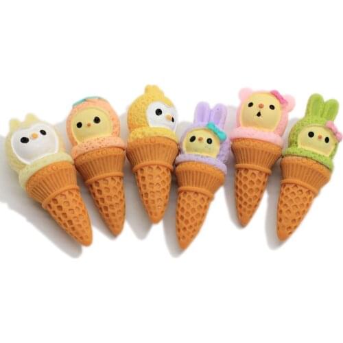 Kawaii Cartoon Animal Ice Cream Resin Cabochon Kawaii Simulation Play Food Scrapbooking For Phone Decor DIY Bows