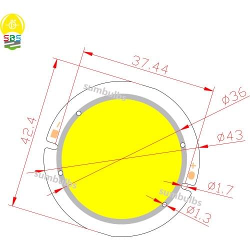 Sumbulbs high bright led cob light source 43mm diameter thicken chip for led bulb lamp Round 3W 5W 7W warm cold natural blue