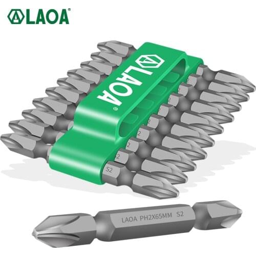 LAOA 10PCS 1/4" Strong Magnetism Phillips Screwdriver bit Ph2 65mm Two End S2 Electric Screwdriver Bit