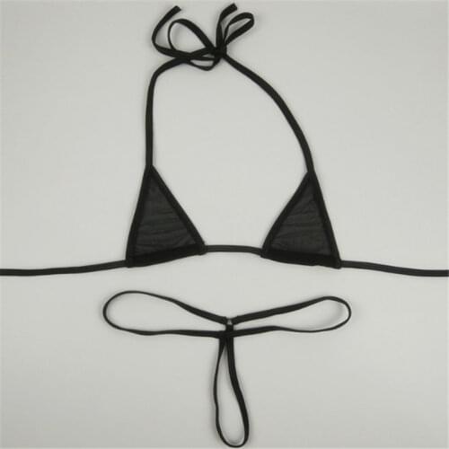 Micro bikini Sexy swimwear women swimsuit women biquini mini bikinis Solid color Halter Small triangle Transparent String Thong