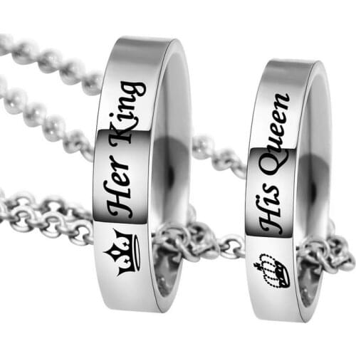 Fashion Jewelry Couple Crown Ring Her King His Queen Finger Ring Stainless Steel Necklace Ring s for Men and Women Love Gifts
