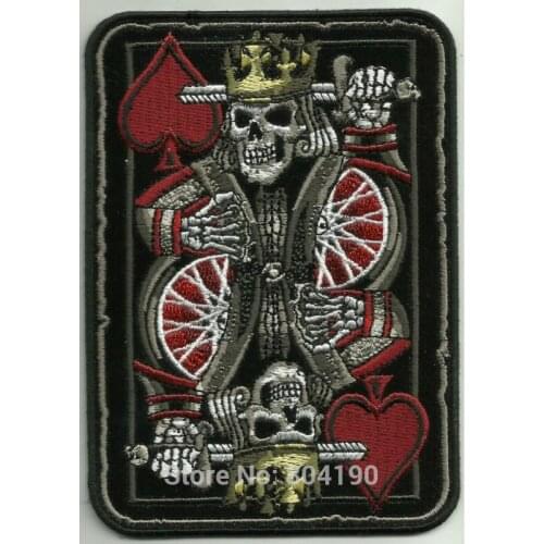 5" SUICIDE KING DEATH SKULL PLAYING CARD MOTORCYCLE JACKET VEST BIKER PATCH HOT ROD PUNK rockabilly applique Embroidered iron on