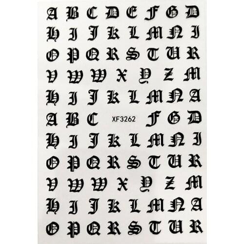 Old English Font Manicure Design Nail Art Stickers Manicure Decal Black 12 Color Option Nail Stickers for Nails Decal Decoration