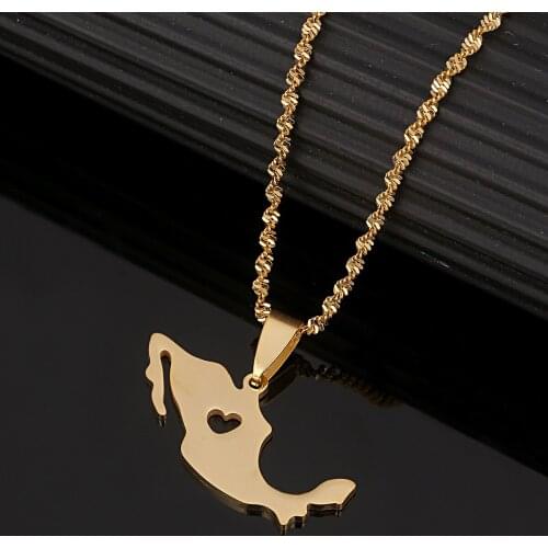 Stainless Steel Trendy Mexico Map Pendant Necklace Gold Color Mexico Map Jewelry