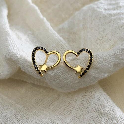 Charm Female Rainbow Crystal Heart Jewelry Rose Gold Silver Color Stud Earrings For Women Cute Star Wedding Valentines Day Gift