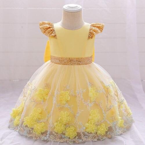 Baby Girl Clothes Flower Sequins Party Dress Newborn Baby Girls 1st Birthday Wedding Dresses Toddler Girls Clothing