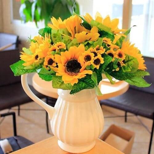 Autumn Decoration 22 Heads Yellow Plastic Sunflower High-Quality Silk Artificial Sunflowers Bouquet Wedding Decoration Flower