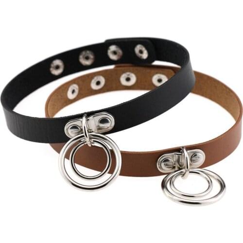Popular Choker Collar Necklace Double Ring O Leather Gothic Bracelet Women Gift