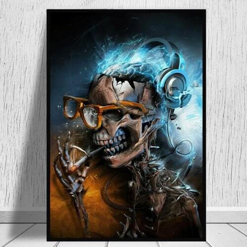 Fire Skull Rap Music Posters Rock And Roll Art Painting On The Home Decor Canvas Wall Art Prints Mural Pictures For Living Room