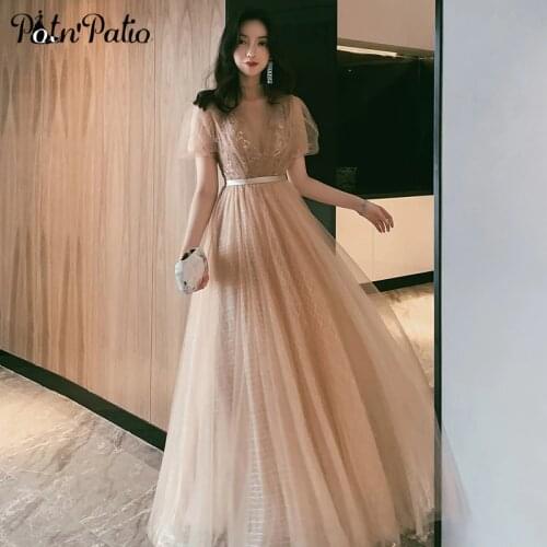 Empire Maternity Evening Dresses Long 2020 Elegant High Neck A-line Floor-length Champagne Tulle Modest Evening Gown Plus Size
