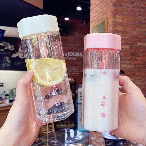 Portable Water Bottle Fresh Creative Cute Cat Paw Plastic Milk Drinking Cup With Handle Simple Literary Cup