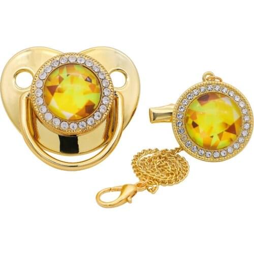 Luxury Diamond Baby Bling Pacifier Pacifier Clips BPA Free Silicone Infant Nipple Gold Bling Newborn Dummy Soother TOY-058