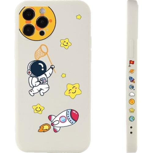 Luxury Universe Astronaut Liquid Silicone Phone Case For iPhone 11 12 Pro Max Mini X XR XS 7 8 Plus Protective Soft Cover Shell