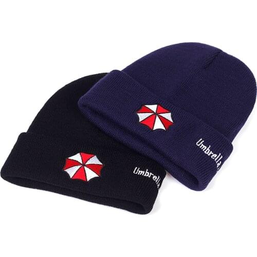 Umbrella embroidery Bonnet Hat Women Casual Knitted Hats Men Outdoor Cotton Winter Hat Warm Solid Color Simple Beanie Cap