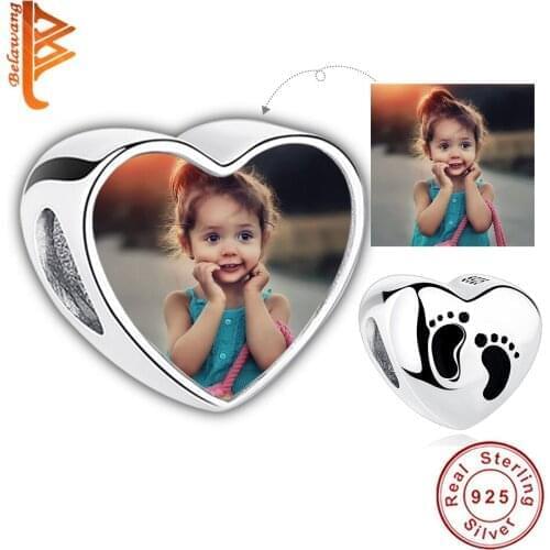 Personalized 925 Sterling Silver Heart Photo Charms Fit Pandora Bracelet Engravable Customize Photo Love Beads DIY Jewelry