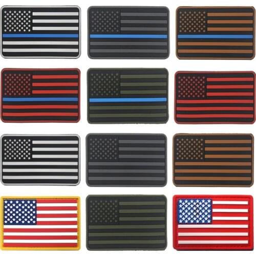 Tactical MILITIA Police law enforcement Thin Blue Line American US Flag Patch PVC multicam patch badge applique